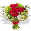 Букет благородных оттенков из роз, эустом и хризантем